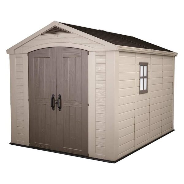 Keter Factor 8x11 ft. Resin Outdoor Storage Shed With Floor for Patio Furniture and Tools, Brown