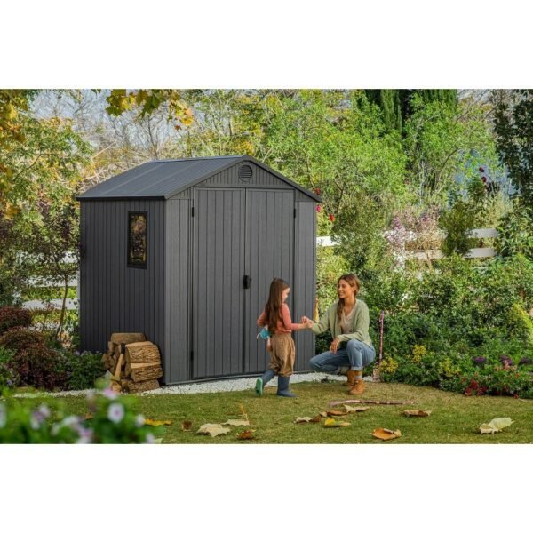 Keter-Darwin-6-x-6-FT-Spacious-and-Heavy-Duty-Outdoor-Storage-Shed-with-Floor,-Grey Keter Darwin 6x6 ft. Resin Outdoor Storage Shed With Floor for Patio Furniture and Tools, Graphite - 6x6 FT