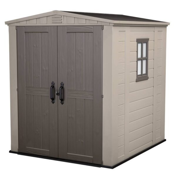 Keter-Factor-6x6-Foot-Large-Resin-Outdoor-Shed-with-Floor-Taupe-Brown Keter Factor 6x6 ft. Resin Outdoor Storage Shed With Floor for Patio Furniture and Tools, Taupe Brown