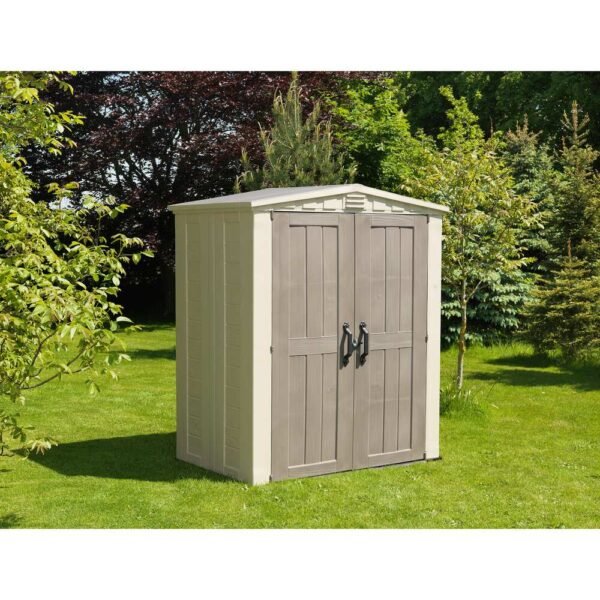Keter Factor Large 6 x 3 ft. Resin Outdoor Storage Shed With Floor for Patio Furniture and Tools, Taupe Brown