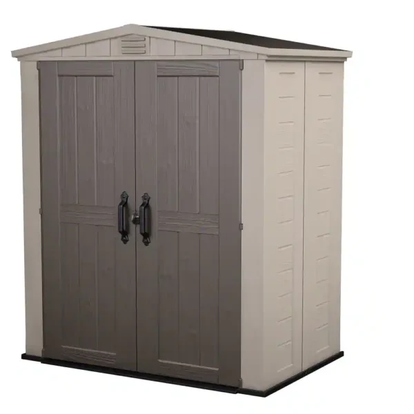 Keter Factor Large 6 x 3 ft. Resin Outdoor Storage Shed With Floor for Patio Furniture and Tools, Taupe Brown